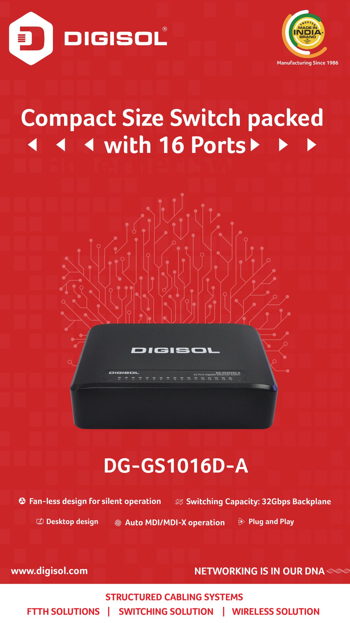 DG-GS1016D-A Unmanaged Desktop Switch | Digisol EDM