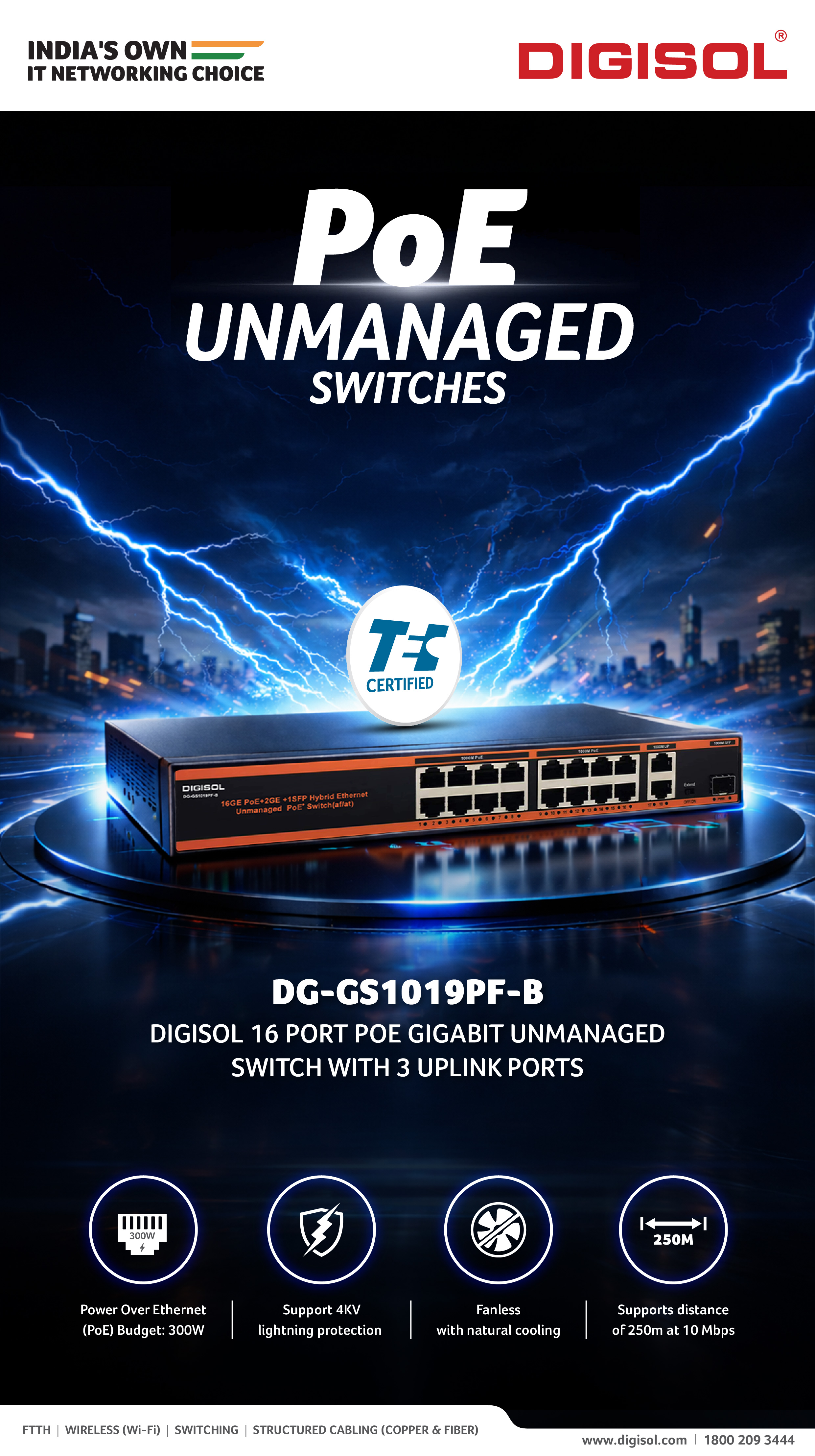Digisol Poe DG-GS1019PF-B - DIGISOL 16 PORT POE GIGABIT UNMA | Digisol EDM
